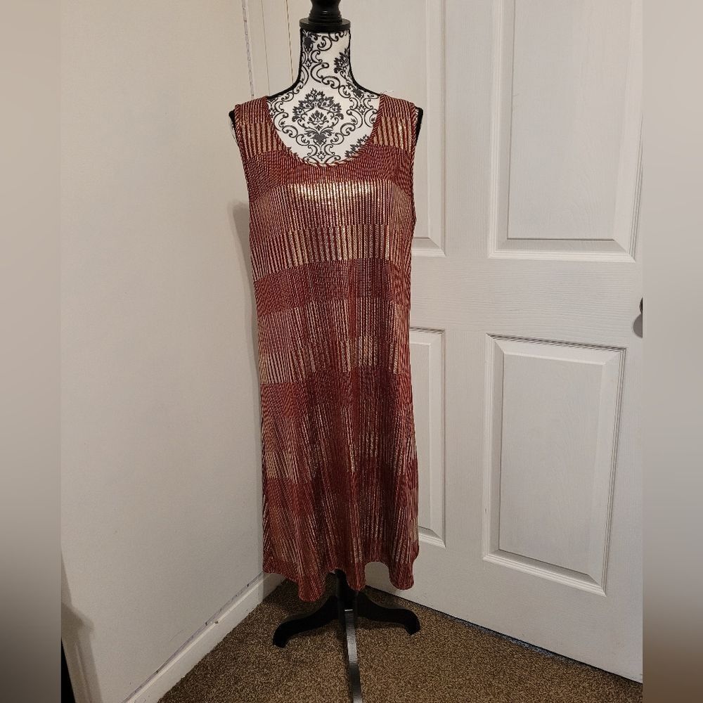 Espresso red and‎ Metallic gold shimmer striped dress